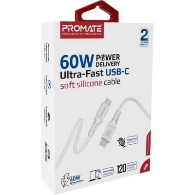 Дата кабель USB-C to USB-C powerlink-cc120.white Promate (powerlink-cc120.white)