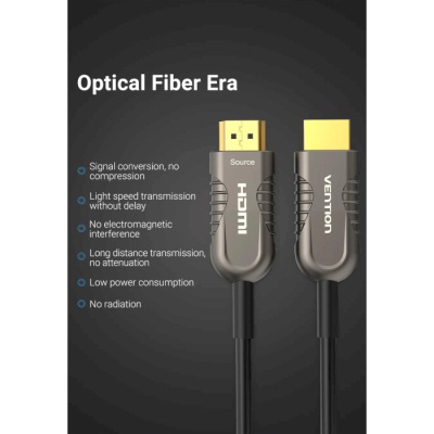 Кабель мультимедійний HDMI to HDMI 15.0m V2.1 Optical 8K 60Hz 48Gbps Dolby 7.1 TPE Black Metal Type Vention (AAZBN)