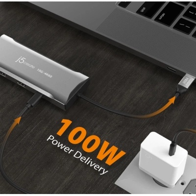 Концентратор J5create USB-C 9-in-1 2xUSB 3.2 + 2xUSB-C PD + 2xHDMI 4K + DisplayPort + SD/TF + RJ45 1000Mbps gray (JCD397-N)