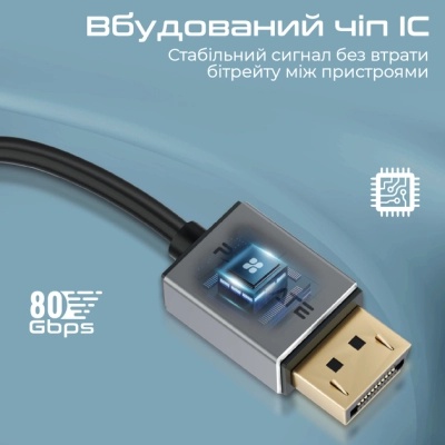 Кабель мультимедійний DisplayPort to DisplayPort v.2.0 dplink-16k.black Promate (dplink-16k.black)